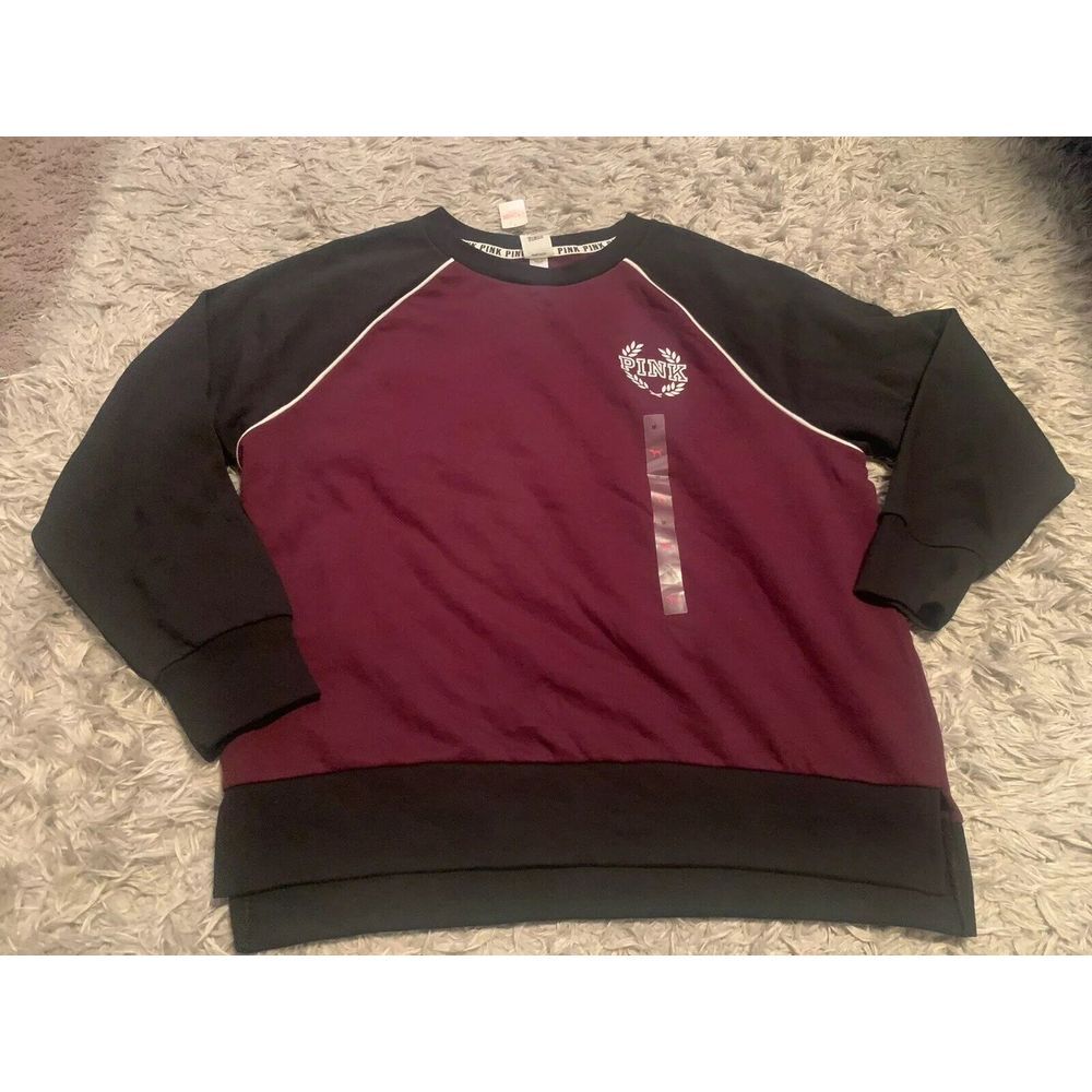 NWT Victorias Secret‎ PINK Sweatshirt Sz M Black Burgundy